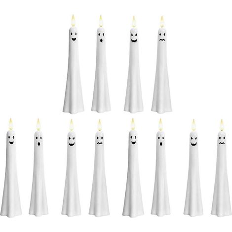 Bougies coniques LED avec capteur, fantôme d'Halloween, sans flamme, bougie LED vacillante, à piles, allumage automatique, lampe de table d'ambiance écoénergétique, lot de 12. (1/5)