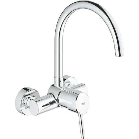 Grohe – Mitigeur d’évier mural chrome – Entraxe 223 mm – Cartouche céramique 46 mm – Technologie SilkMove – Limiteur de débit ajustable – 32667001