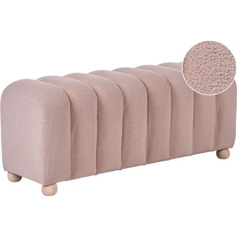 Pouf a costecon rivestimento in bouclé gambe in legno beige Idyllwild