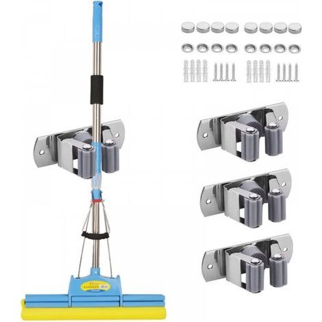 Porte-outils mural, 4 supports adhésifs en acier inoxydable pour salle de bain, cuisine, garage, jardin, buanderie, toilettes, bureau (1/4)