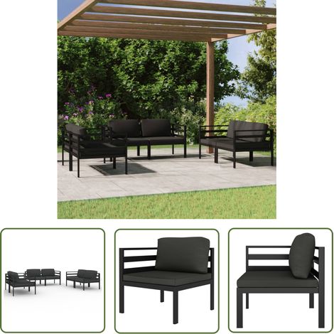 The Living Store Salon de jardin 6 pcs avec coussins Aluminium Anthracite - Salon De Jardin - Meubles De Jardin - Set De Salon De Jardin - Mobilier D'extérieur - Aluminium (1/5)