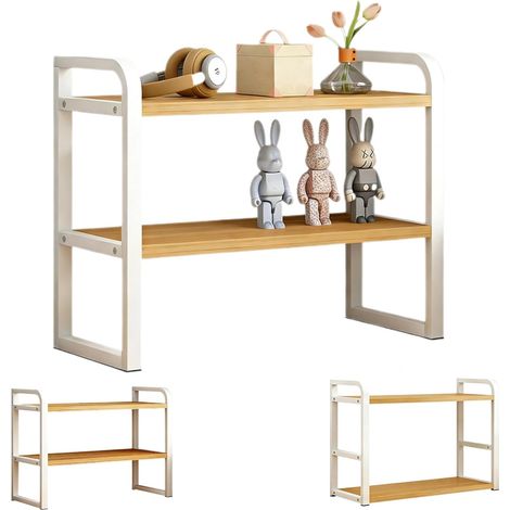 Étagère Bureau Double en Bois, Organisateur de Bureau, Étagère de Rangement de Bureau à 2 Niveaux, Étagère de Rangement à Poser sur Bureau pour Bureau, Cuisine, Salon (1/5)