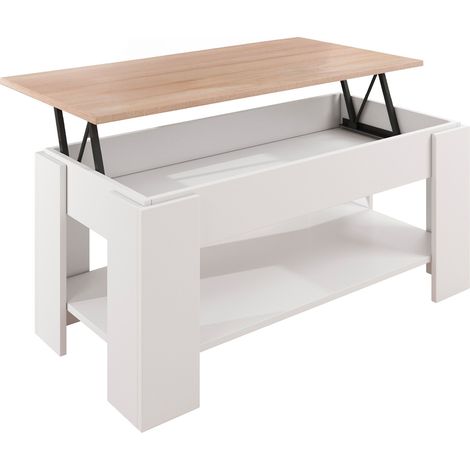 Muebles Bonitos – Table basse relevable avec coffre – Dimensions 100x50x43,5 cm – Mélamine brillante résistante aux rayures – Design rectangulaire moderne