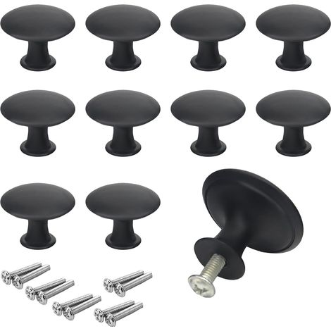 Möbelknöpfe, 10 Stück Schwarze Möbelknöpfe Vintage Edelstahl Schubladenknopf Rund Küchengriff 30mm Türzüge für Schränke Kommoden Schrankmöbel mit passenden Schrauben