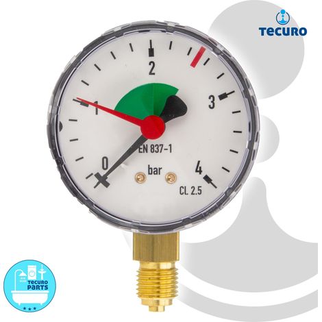 tecuro Heizungsmanometer 0-4 bar, Ø 63 mm - 1/4 Zoll Anschluss radial (unten) (1/5)