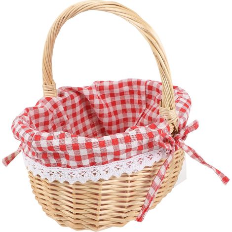 Panier De Rangement En Osier Avec Doublure Coton Rouge Pour Pique- Et Présentation Alimentaire Taille S 8X8X11 Pouces Panier Cadeau Polyvalent Pour Fruits Légumes Et Collations (1/5)