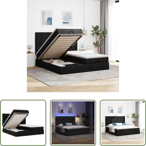 Matratze mit Taschenfedern -  Ottoman-Bett mit Matratzen & LEDs Schwarz 160x200 cm Stoff (1/5)