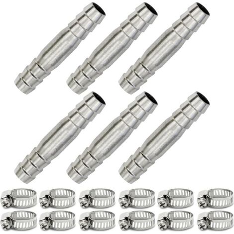 6 pièces Raccords à embout, 6 mm 2 voies droites en acier inoxydable 304 Raccord à embout avec 12 pinces (1/4)
