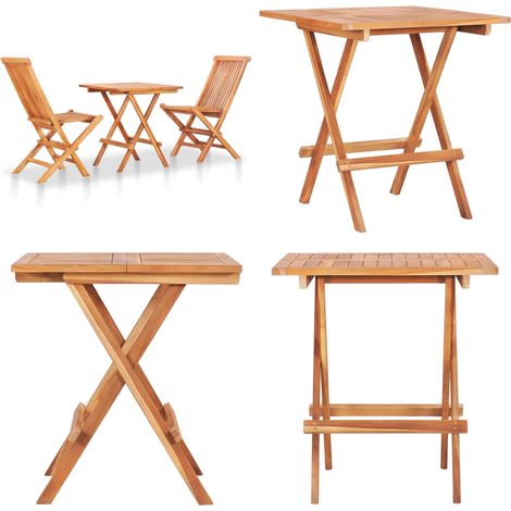 Mesa y sillas de jardín plegables 3 pzas madera maciza de teca - Madera de teca - Muebles de jardín