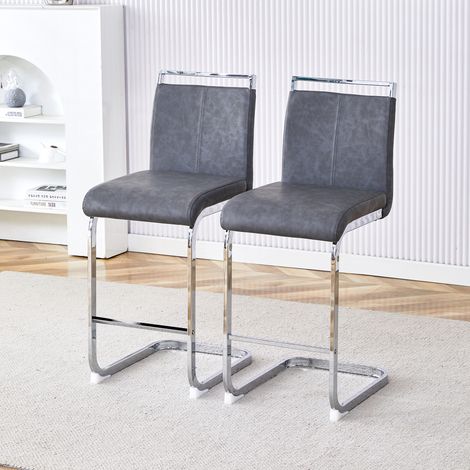 Sgabello da bar in metallo e PU grigio scuro con schienale, set da 2, stabile e facile da pulire,38.9×46.5×96.5cm (1/5)