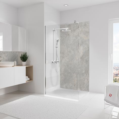 Schulte panneau mural 100x210 cm, revêtement pour douche et salle de bains, placement facile, DécoDesign DÉCOR, pierre gris-argenté