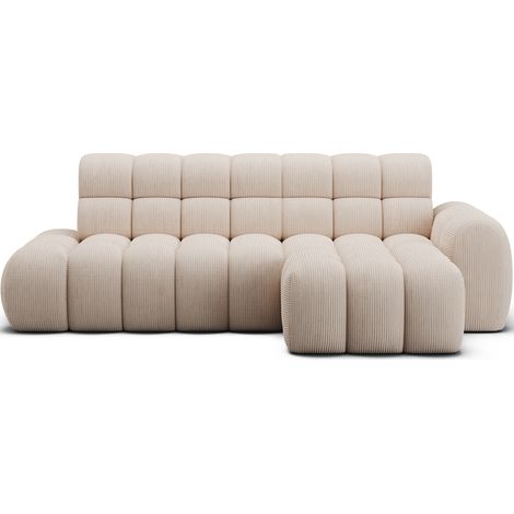 Canapé d’angle convertible tissu KINDO – Avec assise électrique angle droit-Beige clair-angle droit (1/5)