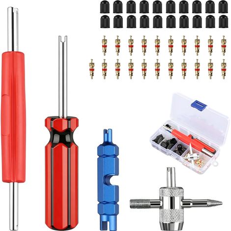 44 Pcs Demonte Obus Valve et Valve Pneu Voiture Kit, Outil de Reparation Pneu Voiture pour Auto Moto Velo Demonte Pneu Voiture avec Valve Tubeless Compatible avec pour Michelin (1/5)