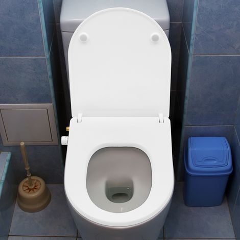 Sedile wc con bidet PRO sedili wc con discesa automatica, non elettrico, con doppie ugelli autopulenti, pulizia posteriore separata e femminile (forma D bianca) (1/5)