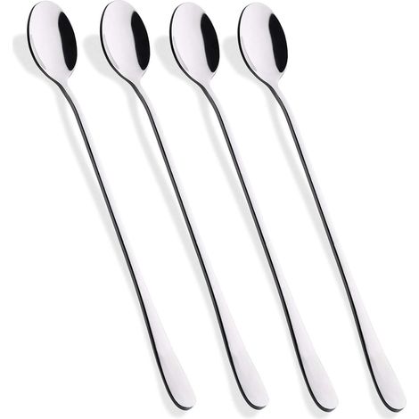 Cuillères à thé glacé, à café ou à crème glacée, en acier inoxydable, avec manche de 23 cm (lot de 4).
