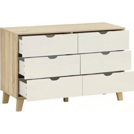 Cassettiera con 6 cassetti bianca e rovere 120 x 40 x 76 cm (1/5)