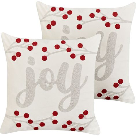 Set of 2 Decorative Cushions PRALINE Velvet 45 x 45 cm White Christmas Motif (1/5)