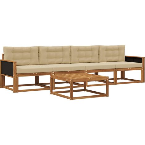Conjunto de sofás de exterior con cojín 5 pcs Natural y Beige vidaXL