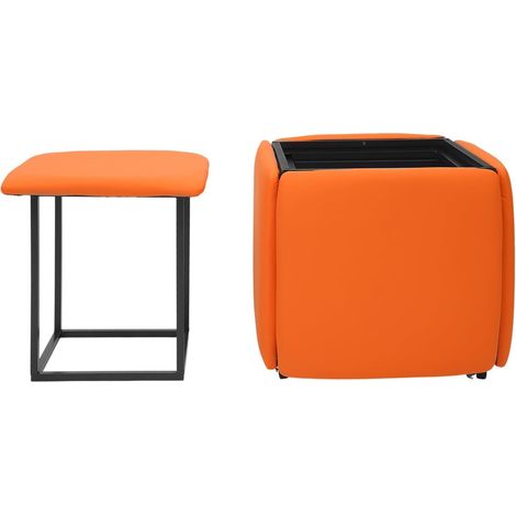 Tabouret de canapé multifonctionnel, 5 en 1 empilable, tabouret combiné, repose-pieds, canapé cube créatif, pour salon, chambre à coucher, bureau, 46 x 46 x 48 cm, Rouge-orange (1/5)