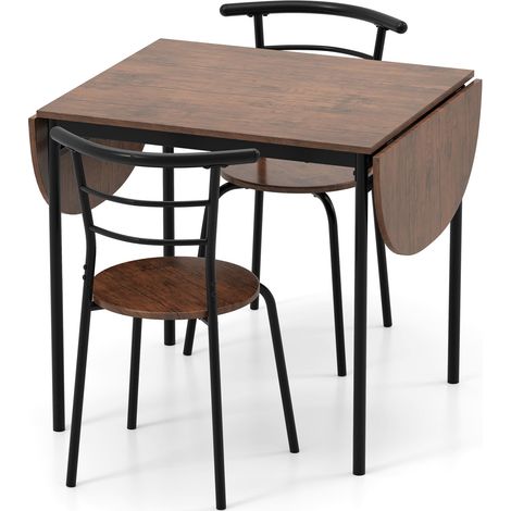 COSTWAY 3 Pcs Foldable Dining Table Set Expandable Kitchen Breakfast Table-Brown (1/5)