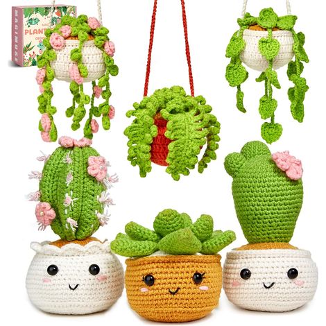 Kit Crochet Débutant - Crochet Accessoires et Fil pour Plantes Accrochées - Tutoriels Vidéo Pas à Pas - 6 Couleurs de Fil - Kit Complet avec Crochet Ergonomique (1/5)