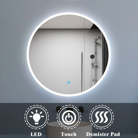 Biubiubath 800mm Round Bathroom LED Mirror with Lights Demister Touch Sensor