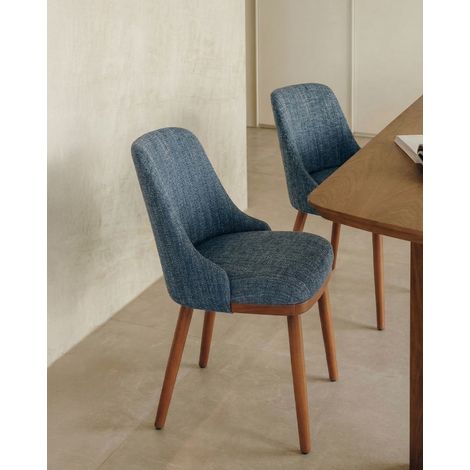 Liro bleu - Lot de 2 chaises repas en tissu bleu avec pieds en bois (1/5)