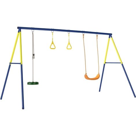 Schaukelgestell bis 150 kg 3-in-1 Kinderschaukel mit klassischer Schaukel, Turnringe, Stehschaukel, 285x160x181 cm 
On-Site