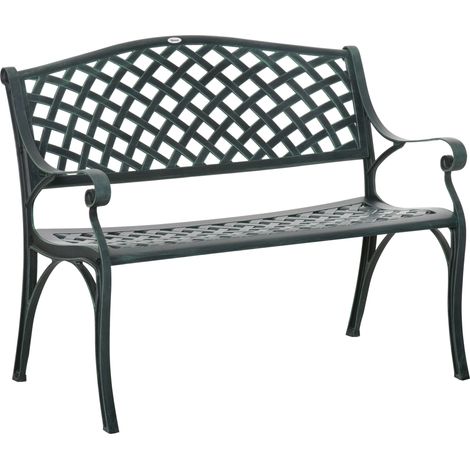 Outsunny Cast Aluminium Garden Bench 2 Seater Antique Park Loveseat, Verdigris Green (1/5)