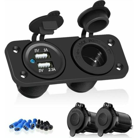 Accessoires portable pour voiture,Prise de courant allume-cigare 12V / 24V, adaptateur de prise de chargeur marin étanche pour voiture marine moto Camion ATV RV, avec fiche de prise d'allume- (1/4)