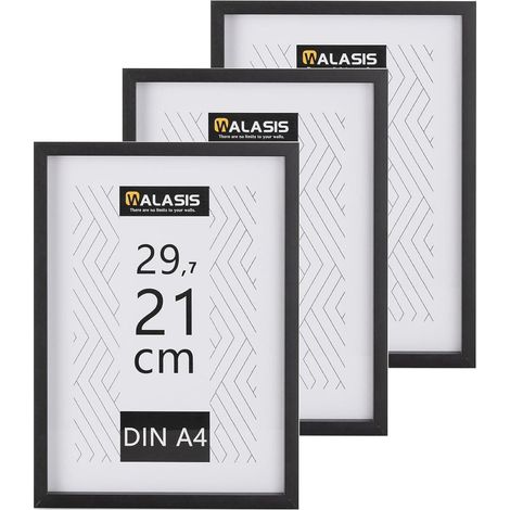 Bilderrahmen A4 Schwarz 3er Set MDF Holz Fotorahmen 21x29,7cm Acrylglas Wand/Tisch (1/5)