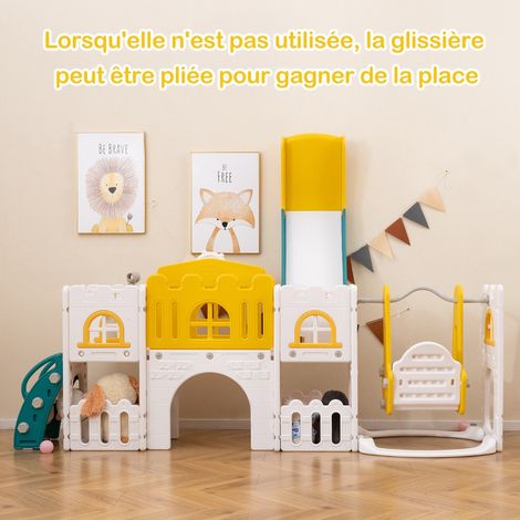 Ensemble de Balançoires et Toboggan 10 en 1 Ensemble de Jeux avec Panier de Basket Télescope Fenêtre Coulissante pour 1+ Ans Jaune (1/5)