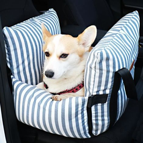 Siège Auto pour Chien - Lit de Voyage avec Poches - Amovible et Lavable - Coussin Siège Auto pour Chien 52 x 52cm,Bleu (1/3)