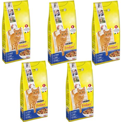 Multipack da 5 friskies purina croccantini per gatti adulti tonno e verdure 2 kg cad