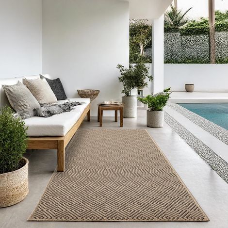 Tapis intérieur Confortable et élégant pour Salon, Chambre ou Couloir, Doux et Chaleureux, Style Jute Naturel, également adapté pour l’extérieur, Losange, 80 x 250 cm (1/5)