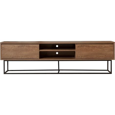 Meuble TV 2 tiroirs 2 niches effet noyer 180 cm - Nerio