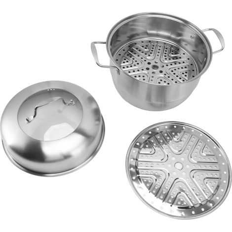 Marmite à vapeur en acier inoxydable avec poignées des deux côtés, marmite à vapeur multicouche épaisse, casserole avec couvercle en verre trempé, 2 étages (1/5)