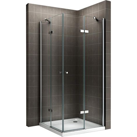 Cabine de douche d'angle 80x100 cm - Hauteur 180 cm - verre transparent (1/4)