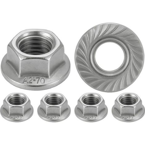 Écrous à embase crantée M10 en acier inoxydable Écrous à rondelle pour vis de 10 mm de diamètre Lot de 10 (1/5)