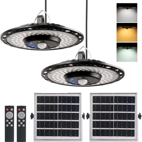 Lámpara solar colgante con 180 LED, aplique de pared, luz para garaje con sensor de movimiento, resistente al agua, con mando a distancia. (1/5)