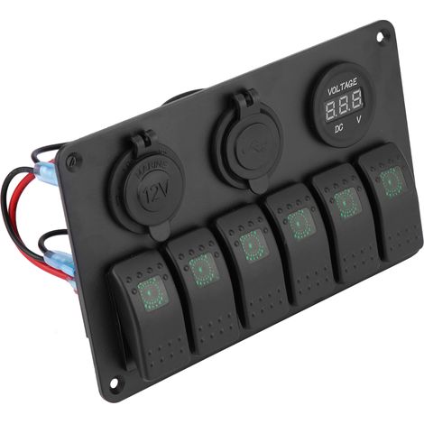 6-stufiger LED-Wippschalter, 12V/24V, für Boot/Auto, Bedienfeld mit zwei USB-Anschlüssen, Voltmeter und Zigarettenanzünderbuchse (grün) (1/5)