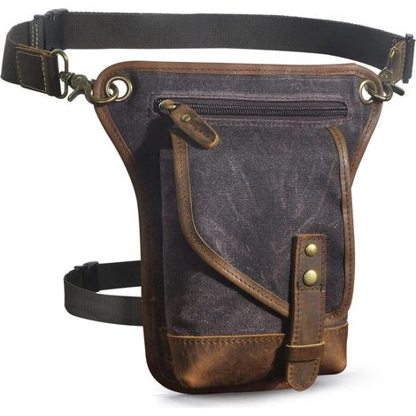 Herren Hüfttasche aus Canvas und Leder, wasserdicht, für Motorrad und Outdoor (1/5)