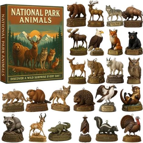 Ciel-Calendrier de l'Avent 2026 avec animaux des parcs nationaux – 24 jours d'ornements en acrylique 2D, calendrier compte à rebours pour décoration de sapin de Noël, cadeau pour les amoureux de la na (1/5)