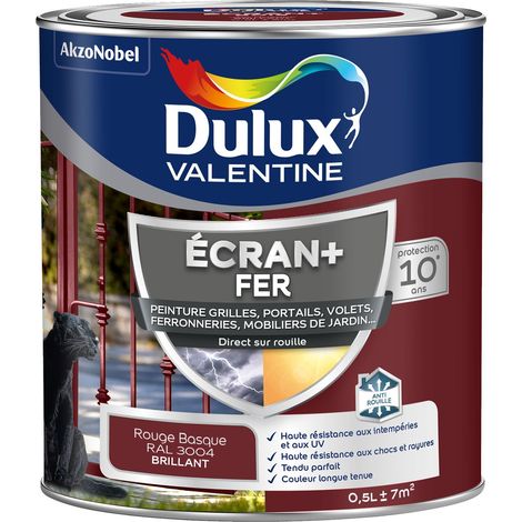 ECRAN+ FER BRILLANT - Peinture pour fer intérieur/extérieur - Grilles, portails, volets, ferroneries, mobiliers de jardin - Rouge Basque 0,5 L - Dulux Valentine