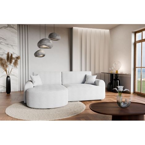 Divano angolare sinistro moderno con funzione letto in bouclé bianco – ARTE PREMIUM, direttamente dal produttore (1/5)