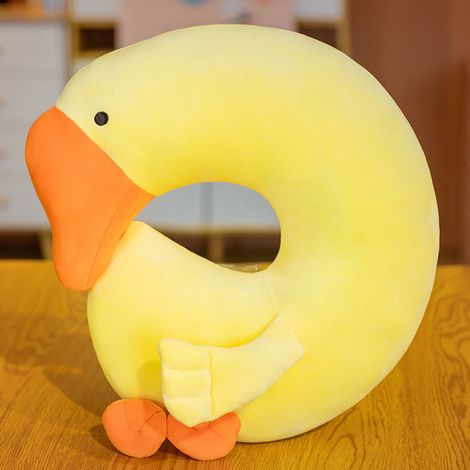 Oreiller de sieste en forme d'oie en peluche, U, jaune, 35x35cm, 0.3kg, 1 pièce, avec housse. (1/5)
