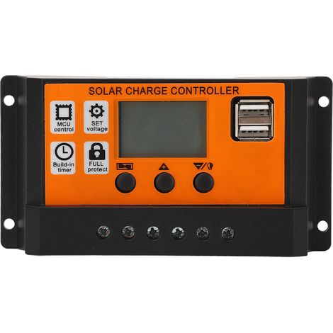 Contrôleur solaire pour batterie lithium-ion au plomb-acide orange/noir avec écran LCD, adaptatif 12V/24V, 10A. (1/5)