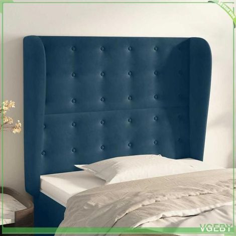 Tête de lit avec oreilles - 3118430 - velours bleu foncé - hauteur réglable - bois massif 93x23x118/128 cm (1/5)