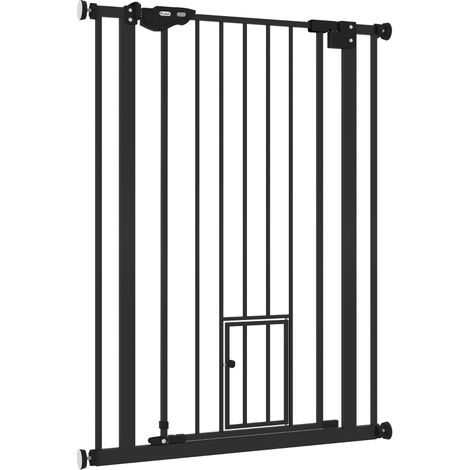 Barrière pour chien en acier, 104 cm, double verrouillage + fermeture automatique, sécurisée et réglable, noire (1/4)