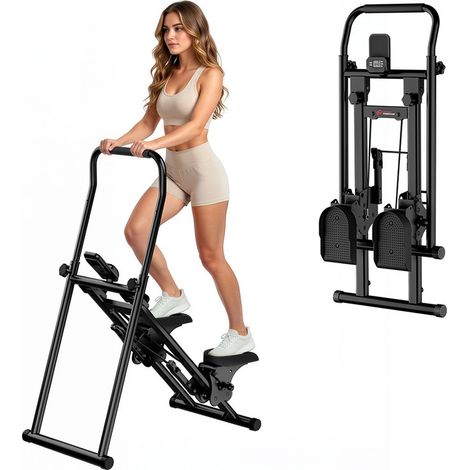 Stepper vertical pliable - Rattantree - 3 niveaux de résistance - 3 hauteurs - écran LCD - Guidon 3 Positions - Entraînement Complet - usage domestique - charge 120 kg - Gain de Place (1/5)